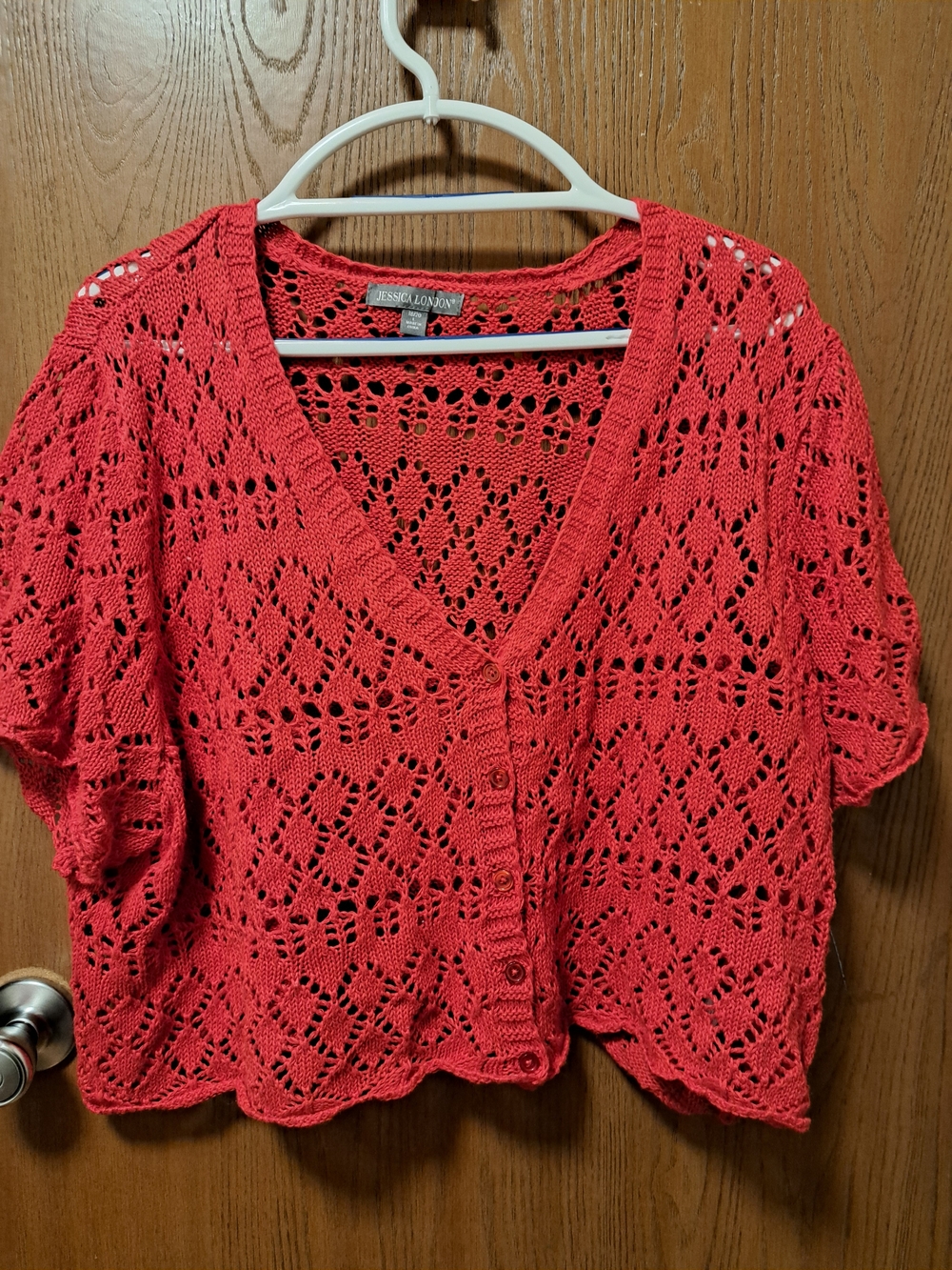 Jessica London Coral Crochet Button-Front Sweater
